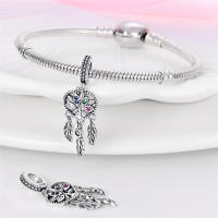 Pulsera Fit Original de 3mm en Plata Esterlina S925 con Pluma de Dreamcatcher y Cuentas DIY para Mujeres Joyería Fina de Cumpleaños - details 59
