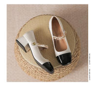 Zapatos de tacón medio para mujer, cómodos, de 3cm, bloque de color blanco y negro, zapatos Mary Jane con punta cuadrada - details 24