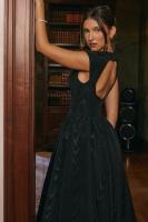 Vestido de noche elegante para mujer con escote en la espalda - Vestido largo sin mangas con pliegues para fiesta, graduación, vacaciones - details 23