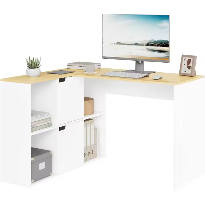 Mesa de Escritorio Escalera en L con 4 Estanterías y 2 Armarios 120 cm Ordenador de Oficina - 1