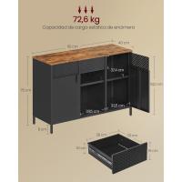 Almacenamiento, Armario de Metal, Aparador con Puertas Dobles, Cierre Magnético, Estantes Ajustables, Marco de Acero, Marrón Rústico y Negro Mate LSC204B01 - details 2