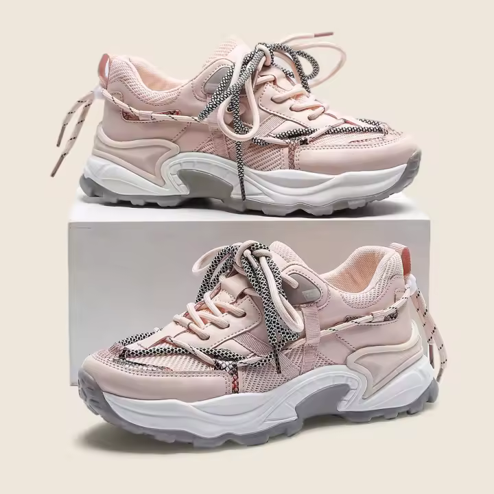 Zapatillas de Malla Transpirable para Mujer Primavera-Verano Zapatos Casuales de Plataforma con Cordones Elásticos Zapatos de Moda para Mujeres - 1