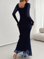 Vestido de malla con cuello en V, elegante y entallado, de manga larga para mujer, otoño invierno - details 20