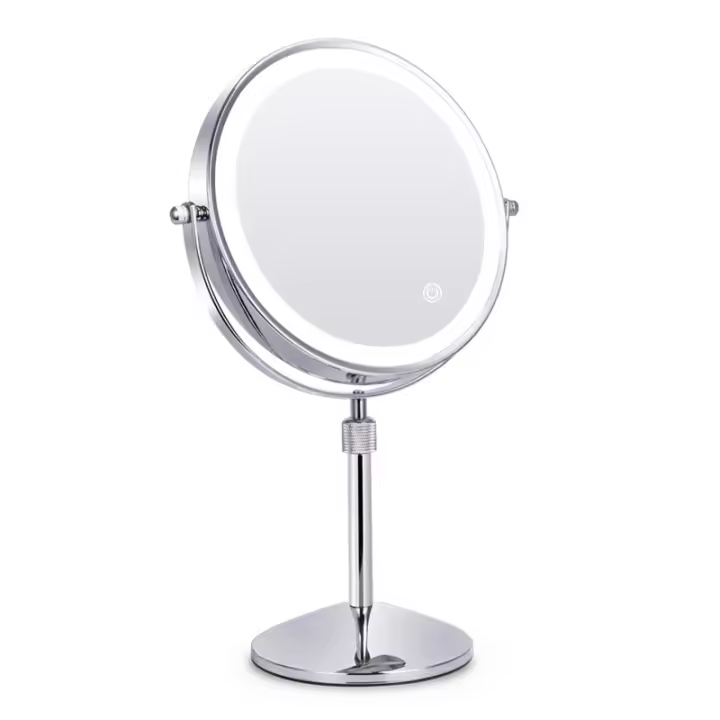 Espejo de Maquillaje con Luz 8 Pulgadas, 10X de Ampliación, 3 Luces de Color, Brillo Ajustable, Soporte Altitudinal - 1