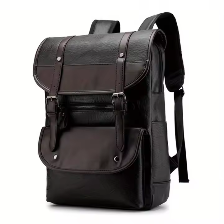 Mochila De Cuero PU minimalista Vintage de gran capacidad para viajes al aire libre - 1