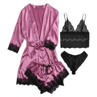 Pijama a la moda para mujer, conjunto de pijama de satén de seda sintética con ribete de encaje Sexy, ropa de descanso cómoda y agradable para la piel, pijamas sexis - details 1