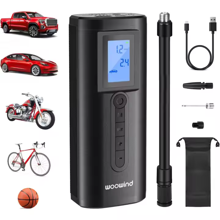 Bomba de Aire Portátil para Coche AP2-P Hinchador con Ruedas 150 PSI para Bicicleta, Motocicleta con Válvula Presta, Válvula Schrader, Válvula Dunlop - 1