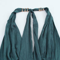 Vestido de Cuello Halter Ouwu Estilo Europeo Americano para Mujer Falda de Textura de Seda con Efecto Arrugado Moda de Otoño Nuevo - details 7