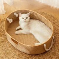 Cama de ratán tejida a mano con forma ovalada para mascotas, cesta de algodón con cuerda para rascar, estilo japonés, ideal para el verano - details 2