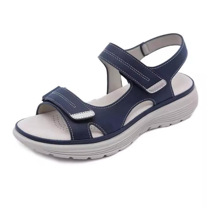 Sandalias de Cuero de Tacón de Cuña para Mujeres Moda de Zapatos Planos - 1