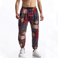 Pantalón en lino imprimé Tribal Boho para hombres, en algodón, décontracté, con cordón de serrage, para deportes al aire libre, curso à pied, sorpresa, été - details 1