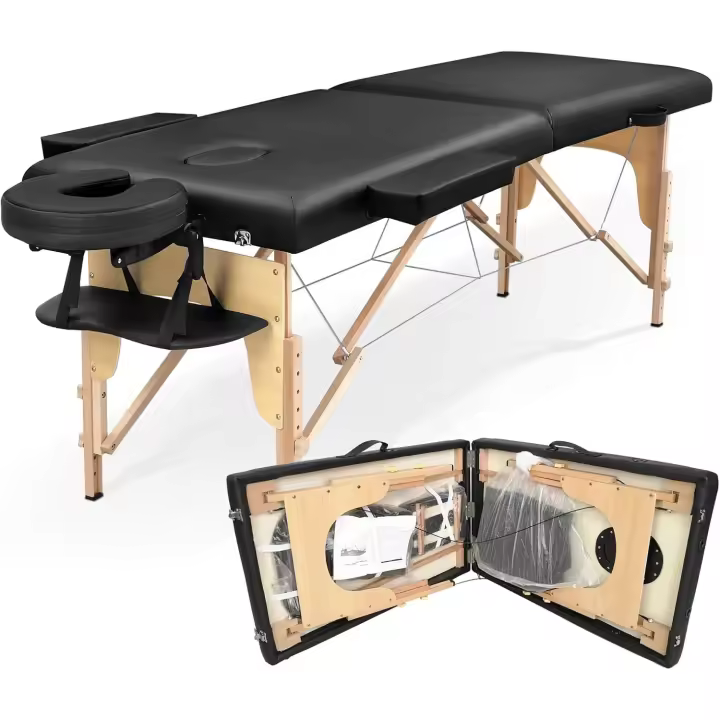Masaje Plegable - 2-Zona Madera Camilla Estetica Portatil para Fisioterapia y Tatuaje - 1