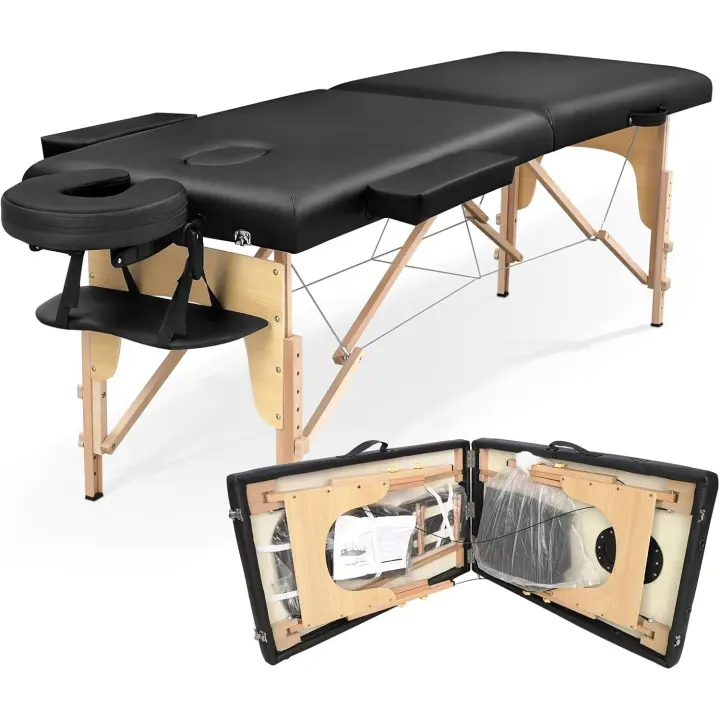 Masaje Plegable - 2-Zona Madera Camilla Estetica Portatil para Fisioterapia y Tatuaje - 1