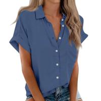 Blusa lisa de manga corta para mujer, camisa informal de un solo pecho, de moda - details 14