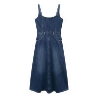 Vestido Vaquero Retro Sin Mangas Ajustado con Cintura Invertida Minivestido Informal de Moda para Mujer de Otoño de China Continental - details 0