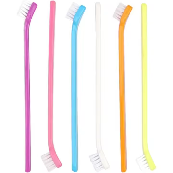 6 cepillos de dientes portátiles para mascotas para perros y gatos, cepillos interdentales duraderos para el cuidado bucal con pasta de dientes para mascotas, ligeros y aptos para viajes - 1