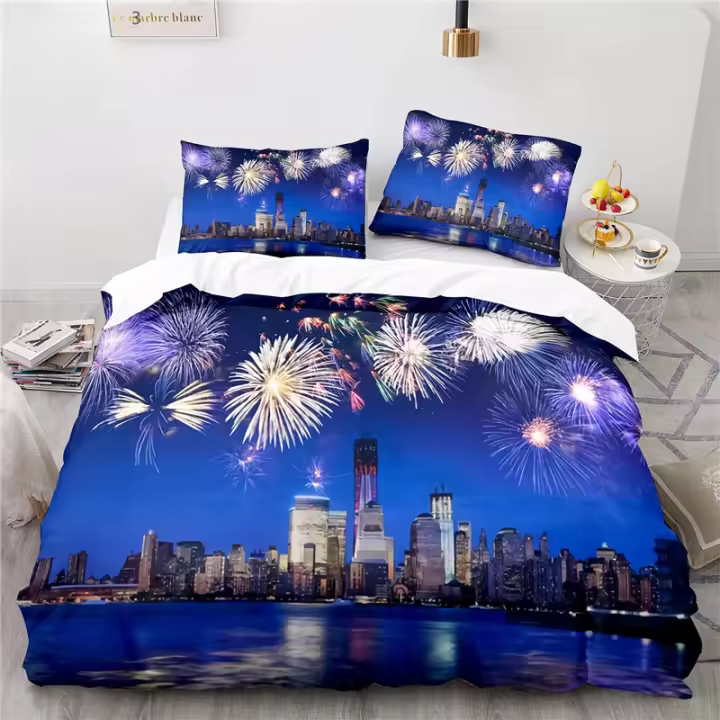 Juego de Ropa de Cama 3D de Ciudad Libertad Funda de Duvet Cubierta de Almohada - 1
