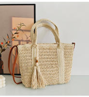 2025 nuevo ins cuerda de papel tejido con flecos colgante bolsa de mensajero de gran capacidad versátil color sólido hombro playa bolso de las mujeres - details 7