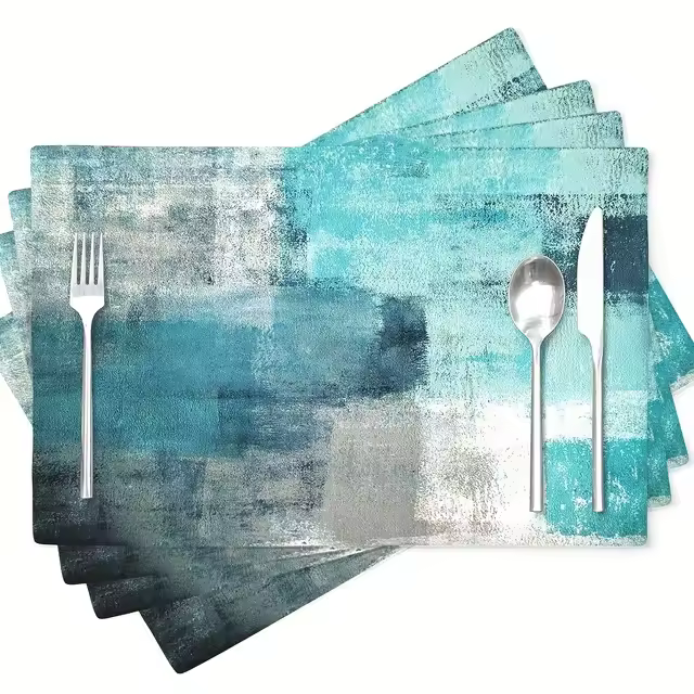 4 Uds. Tapetes de mesa con pintura al óleo de mármol con textura de madera y lino, 30x40cm - 1