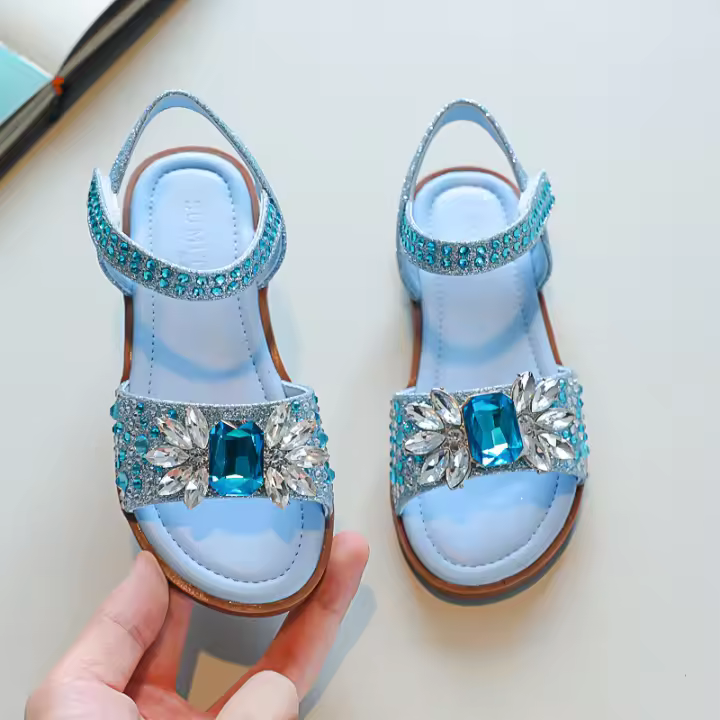Nuevos zapatos de princesa de cristal para niñas medianas y grandes con suela de arco suave. - 1