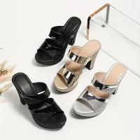 Sandalias de tacón alto con plataforma de lentejuelas para mujeres, elegantes y modernas, ideales para fiestas y bodas en festiv - details 0