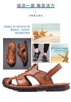 Verano nuevas sandalias de cuero de los hombres de cuero de doble propósito hecho a mano bolsa cabeza sandalias de los hombres antideslizante zapatos de playa de suela suave sandalias marea - details 5