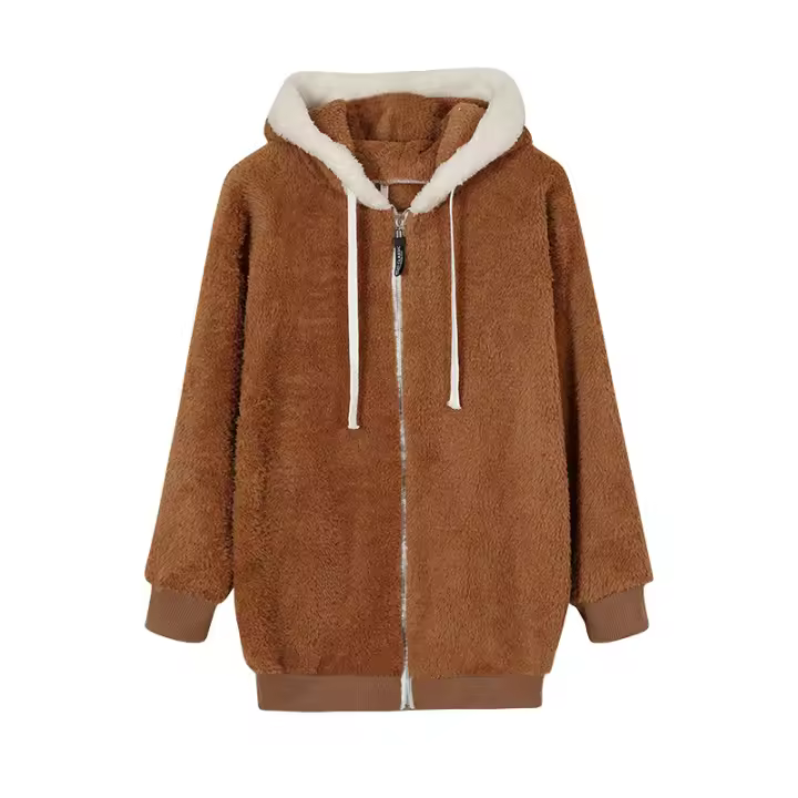 Chaqueta de lana cálida y holgada para mujer, talla grande, nueva, con capucha - 1