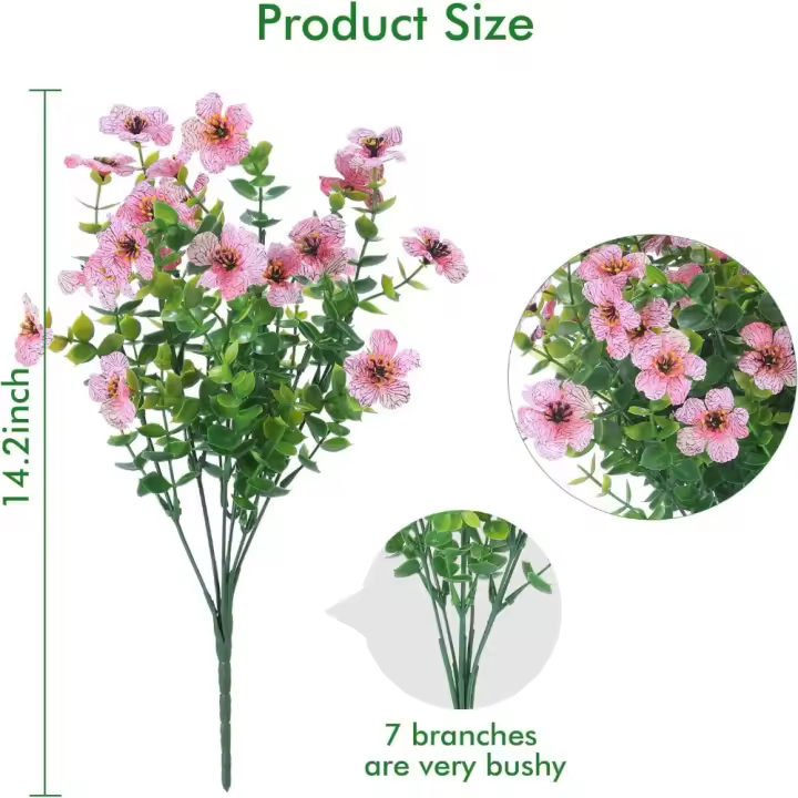 Flores falsas de 7 cabezas para exteriores, paquete de flores artificiales de seda resistentes a los rayos UV, eucalipto y violeta, para el hogar y la cocina, 2 piezas - 1