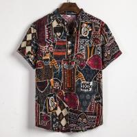 Camisa de lino de manga corta para hombre, camisa de flores de estilo étnico indio, novedad de verano, 2019 - details 45