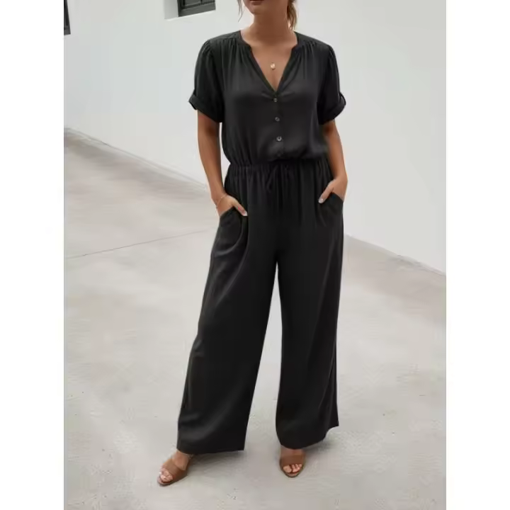 Top holgado sin mangas de lino y algodón para mujer, pantalones de pierna ancha, conjunto de dos piezas, informal de tres piezas - 1
