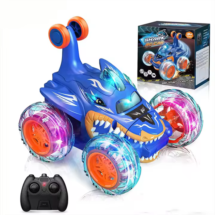 Coche teledirigido para Niños, 2,4G, con Luces, Diseño de Tiburón y Dinosaurio, 360 Grados y Acrobacias Todo Terreno - 1