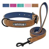 Collar y correa perro personalizados, collares para perros grabados personalizados acolchados cuero, juego cuerdas de plomo, - details 1