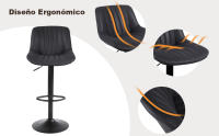 Taburetes Altos de Cocina, Taburete de Bar Regulable en Altura con Respaldo, Taburete Alto Ajustable de Cuero PU, Taburete Cocina Moderna, Marrón, Gris Oscuro, Negro - details 2