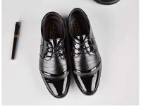 Türkiye erkek deri ayakkabI estilo hecho a mano clásico vestido de cuero negro zapatos Oxford para hombres - details 1