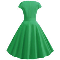 Women summer vintage with belt short sleeve v neck elegant retro swing party dresses - details 33