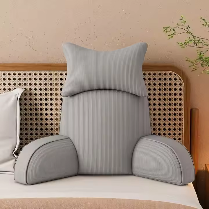 Almohada de Lumbar Ultra Comodidad Espalda y Brazos Grises Cubierta de Microplush Desmontable - 1