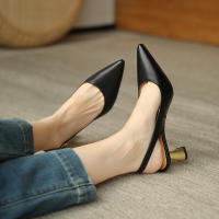 Sandalias Retro Baotou De Tacón Medio para Mujer, Tacones Altos De Aguja De Cuero Suave - details 14
