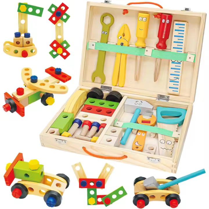 Excitat Brinquedos de Madera Juego de Herramientas de Construcción de 34 Piezas para Niños - 1