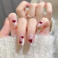 10Pcs Uñas Postizas De Acryl Para Mujer Estilo Corto Hechas a Mano Diseño De Corazón Rojo Uñas Postizas De Manicura Wearables Tamaño XS - details 4
