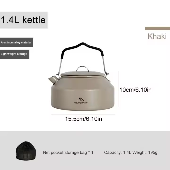 Tetera ultraligera con asa para camping, tetera de metal para paisaje al aire libre, camping y cocina, 1,4 litros - 1