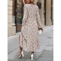 Vestido de manga larga con cuello redondo para mujer, elegante, floral, retro, nuevo - details 9