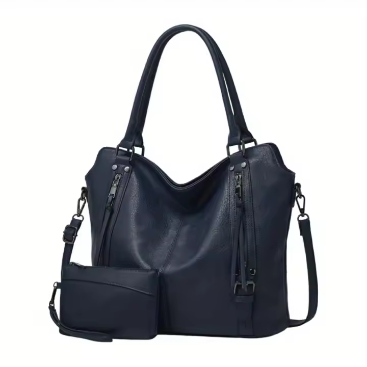 Bolso de mujer 2 juegos, bolso de Pu sólido - 1