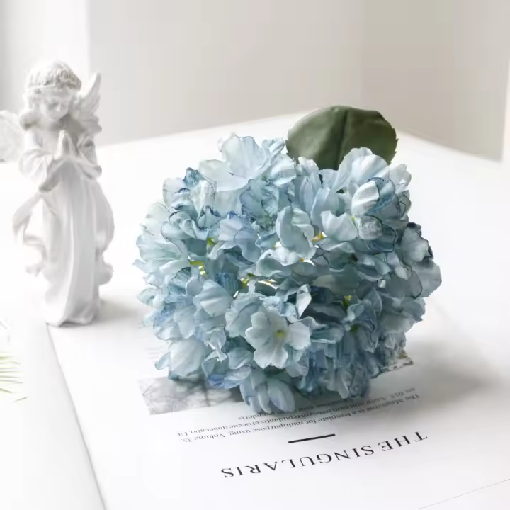 Exquisita flor de seda con borde quemado, hortensia, 10 colores, decoración artesanal, ramo de hortensias, flores artificiales, suministros para festivales - 1