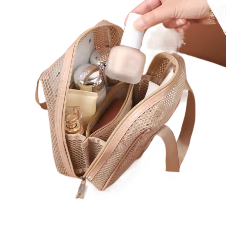 Bolsa de cosméticos de malla de Color sólido portátil, bolsa de maquillaje transparente con cremallera, bolsa de almacenamiento, bolsa de maquillaje para almohada para mujer - 1