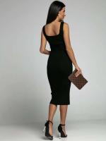 Vestido Bodycon de Moda Verano Cuello Cuadrado Kintted de Lino Khaki Vestido Mid de Moda para Mujeres Estilo Casual y Adelgazado - details 13