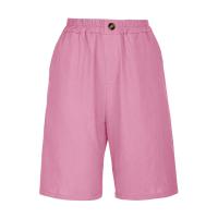Pantalones Cortos de Lino y Algodón para Mujer Color Sólido, Cintura Suelta, Bolsillo, Botón, Moda Casual - details 56