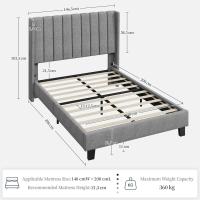 Cama tapizada con cabecera a rayas con alas de láminas de madera y metal, cama matrimonial color beige. - details 10