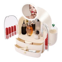 Organizador de cosméticos portátil Cactus, caja de almacenamiento de cosméticos y cubierta antipolvo con luces LED, espejo blanco conveniente y portátil - details 0