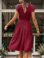 Vestido plisado de verano para mujer, manga corta, color sólido - details 19