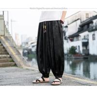 pantalones de marca al aire libre para hombres Lce seda dragón flor oscura bombachos sueltos pantalones casuales de pierna ancha de alta calidad para hombre - details 6